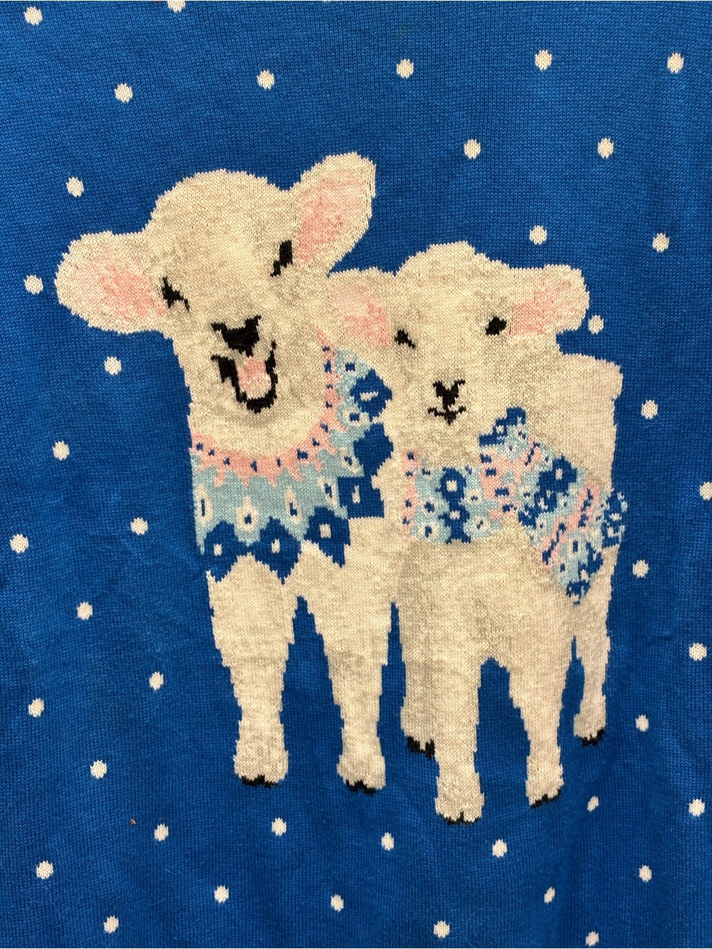 Lands' End 100% Supima Cotton Royal Blue Polka Dot Lamb Sweater - Picture 2 of 5